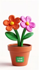 Naklejka premium A flower pot with two flowers in it with the words LOVE MOM written on it.