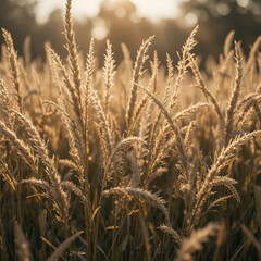 Obraz premium Backlit timothy grass straws in warm sunlight