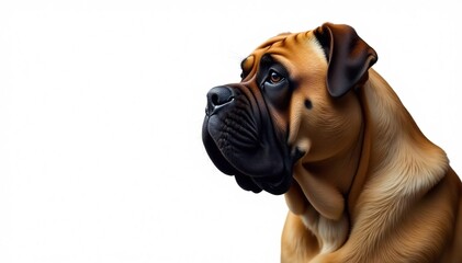 Fototapeta premium Imposing Mastiff, detail of head & shoulders, pure white backdrop, animal, head, animal photography