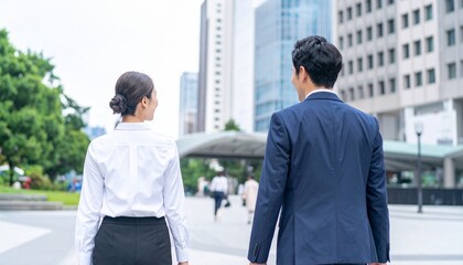 都会の日本人男女のビジネスマン、ビジネスウーマン