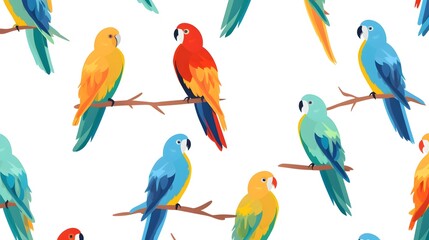 Vibrant Vector Flat Seamless Parrot Pattern for Textiles and Wallpaper Designs