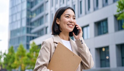 オフィス街で働く日本人女性のビジネスウーマン