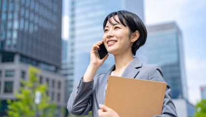 オフィス街で働く日本人女性のビジネスウーマン