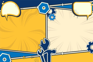 labor day background with comic layout and speech bubbles, comic background banner, social media, tech feel