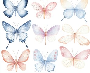 Fototapeta premium Delicate Pastel Butterflies Watercolor Art