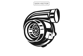 Isolated monochrome illustration of car turbocharger on transparant background