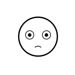 Fototapeta premium Simple neutral or dissatisfied face icon in black outline with wide circular eyes and slight frown