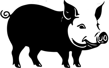 black and white cartoon illustration of a pig