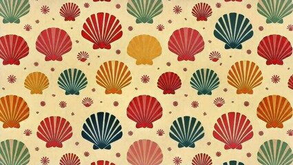 Pastel seashell pattern on beige background

