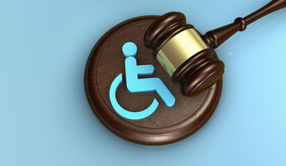 Disability Law And Legal Services Concept With A Judge Gavel And A Wheelchair Icon