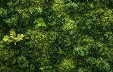 Fototapeta premium Lush green wall of moss and small plants
