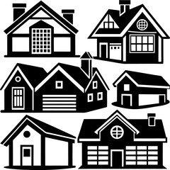 House and Condo Building black & white vector icon set