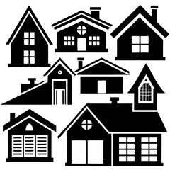 House and Condo Building black & white vector icon set