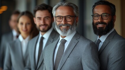 Business team smiles confidently