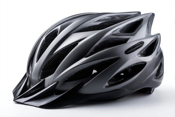 Fototapeta premium Dark gray bicycle helmet, isolated on a white background.