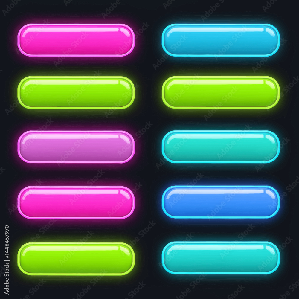 Poster colorful glowing button design elements on a dark background for a modern user interface