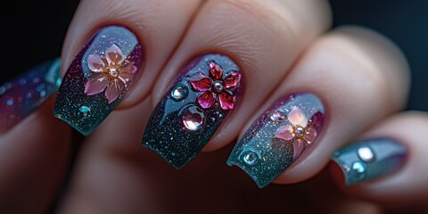Detailed floral nail art design