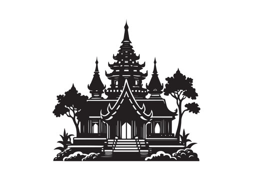 black temple silhouette with trees clip art preview