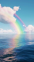 Natural image of a peaceful seascape with a rainbow in the sky