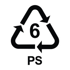Plastic recycling symbol PS 6 , Plastic recycling code PS 6 , vector illustration.