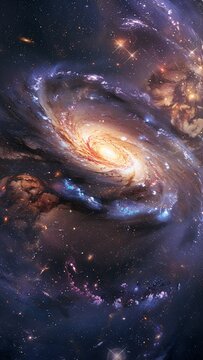 Fototapeta Fantastic celestial background scene with swirling galaxies in space