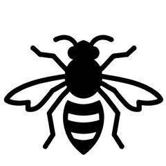 Black silhouette vector illustration of a wasp isolated on a white background.