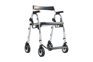 Adjustable folding walker with sitting facilities isolated on transparent background
