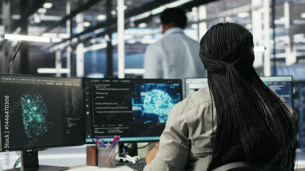 Poster server farm it specialist using pc to apply artificial intelligence technology minimizing system dow