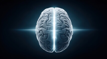 Digital illustration of a brain emitting light in a dark background.