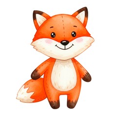 Naklejka premium A cute red fox cartoon character with a fluffy tail and a fun smile, a vector illustration of a wild mammal