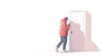 Successful Business Woman Standing at Office Door with Child and Businessman Holding Sign