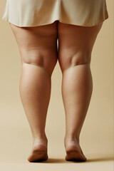 Close-up view of the legs of an overweight woman with lymphatic edema