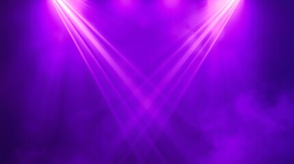 Purple stage lights background. Dramatic spotlight beams and smoky atmosphere. Vivid violet color scheme. Perfect for concerts, events, or presentations.