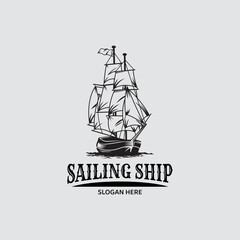Sailing ship illustration logo design template