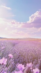 Fototapeta premium Blooming Lavender Field Under Sky Serene Floral Landscape with Soft Pastel Colors