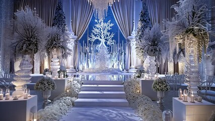Enchanting Winter Wonderland Wedding Venue Decoration with White Florals