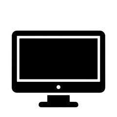 Simple black computer monitor icon.  Vector illustration. Isolated on white background.