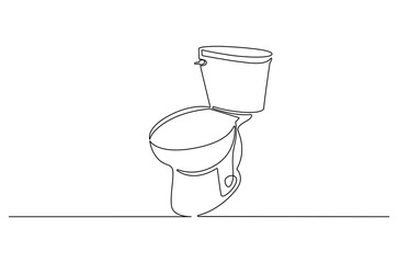 Continuous one line drawing of Flush toilet. Single line drawing illustration of Toilet. Hygienic flush toilet concept vector art. Doodle line illustration.