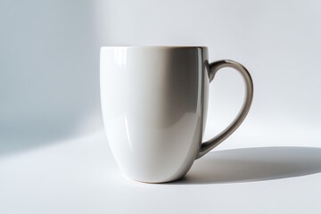 Fototapeta premium glossy ceramic coffee mug with handle, white background, natural shadow and subtle highlights, minimalist studio lighting