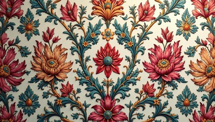 Intricate floral damask textile design in muted tones , design, illustration