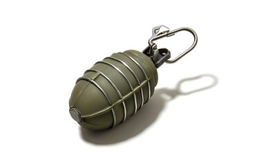 Olive Green Hand Grenade Still Life Isolated on White Background CloseUp View