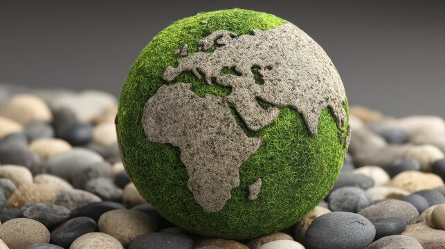 Moss-covered orb symbolizes sustainable development & responsible investing - texture background design