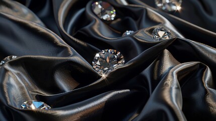 Luxurious black satin draped with sparkling diamonds
