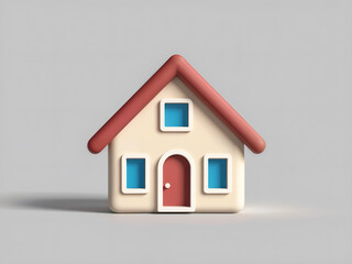 Cute 3D house icon with red roof and windows, symbolizing home and real estate. Generative AI