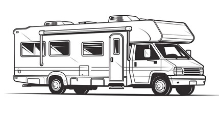 Professional Auto Trailer Silhouette for Motorhome RV Travel Car Vector Illustration