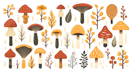 Professional autumn mushrooms icons collection. Explore vector line silhouette designs for seasonal illustrations