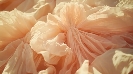Close-up view of delicate, light peach-toned fabric folds.
