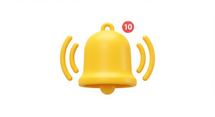 A yellow notification bell with a red number ten