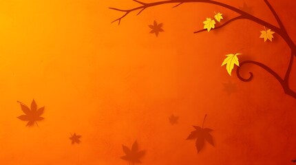 Autumn leaves on orange background.  Branch, fall, maple, design, vector, illustration, textured, backdrop, vibrant.