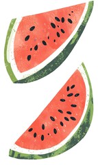 Artistic Slices of Watermelon with Seeds on Transparent Background, Summer Fruit